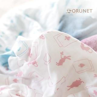 【Orunet】歡樂派對有機棉三層紗紗布大方巾(藍色/粉紅色)