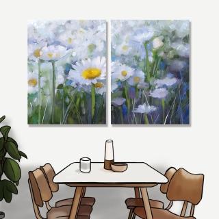 【24mama 掛畫】二聯式 油畫布 抽象 美麗花卉 藝術繪畫 花園 無框畫-30x40cm(雛菊花田)