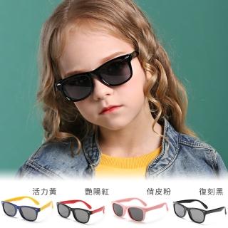 【ALEGANT】兒童專用復刻黑中性輕量彈性飛官款太陽眼鏡(時尚UV400飛行員款偏光墨鏡)