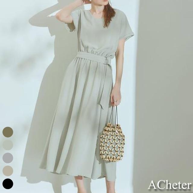 【ACheter】日本百搭V領高腰簡約氣質棉麻洋裝#109373現貨+預購(5色)