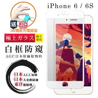 IPhone 6/6S 4.7吋 日本玻璃AGC白邊防窺全覆蓋玻璃鋼化膜玻璃貼(免費送JW品牌充電線盒)