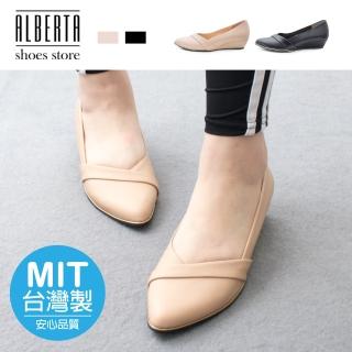 【Alberta】MIT台灣製 舒適乳膠鞋墊 3.5cm跟鞋 優雅氣質鞋底金邊 皮革楔型尖頭包鞋 OL上班族 婚禮鞋