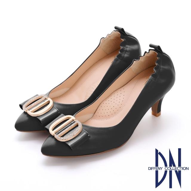 【DN】跟鞋_MIT真皮水鑽金屬扣飾尖頭跟鞋(黑)