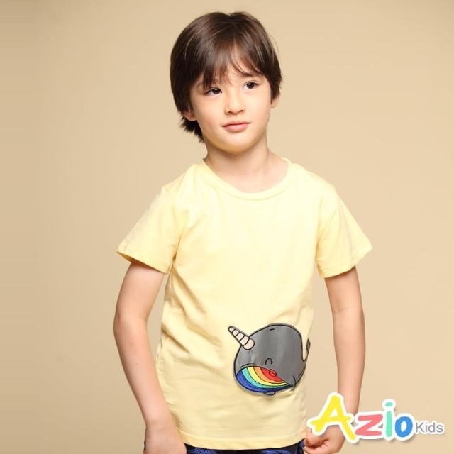 【Azio Kids 美國派】男童  上衣 可愛鯨魚貼布短袖上衣T恤(黃)