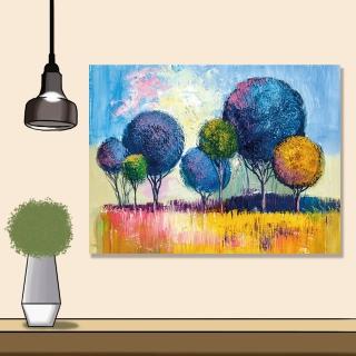 【24mama 掛畫】單聯式 油畫布 手繪 印象派 五顏六色 美麗植物 森林 景觀 夏天 無框畫-40x30cm(色彩樹木)