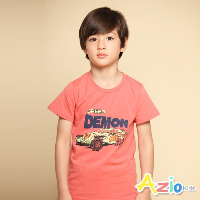 【Azio Kids 美國派】男童  上衣 賽車字母印花短袖上衣T恤(磚紅)