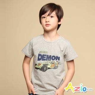 【Azio Kids 美國派】男童 上衣 賽車字母印花短袖上衣T恤(灰)