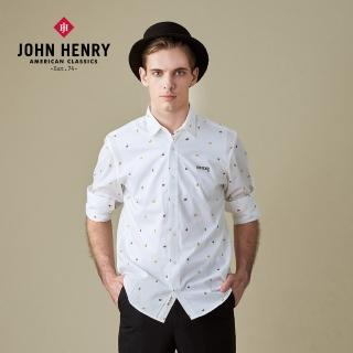 【JOHN HENRY】趣味熱帶水果印花襯衫-白
