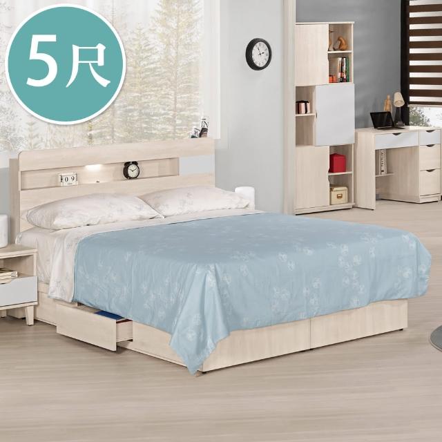 【BODEN】斯緹5尺藍色雙人抽屜床組(LED燈床頭片+三抽收納床底-不含床墊)