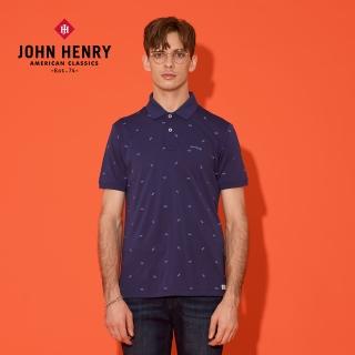 【JOHN HENRY】蜻蜓滿版印花休閒POLO衫-藍