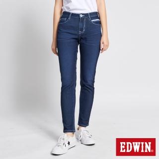 【EDWIN】女裝 JERSEY EJ2冰河玉錐形長褲(酵洗藍)