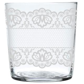 【EXCELSA】寬口玻璃杯 白蕾絲370ml(水杯 茶杯 咖啡杯)