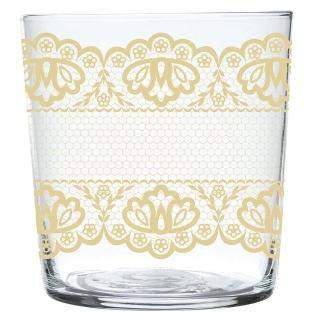 【EXCELSA】寬口玻璃杯 黃蕾絲370ml(水杯 茶杯 咖啡杯)