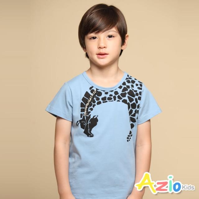 【Azio Kids 美國派】男童  上衣 立體鬃毛長頸鹿印花短袖上衣T恤(藍)