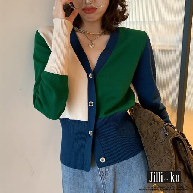 【JILLI-KO】買一送一 韓風配色開扣針織衫-F(圖片色)