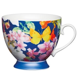 【KitchenCraft】高腳骨瓷馬克杯 翩蝶藍400ml(水杯 茶杯 咖啡杯)