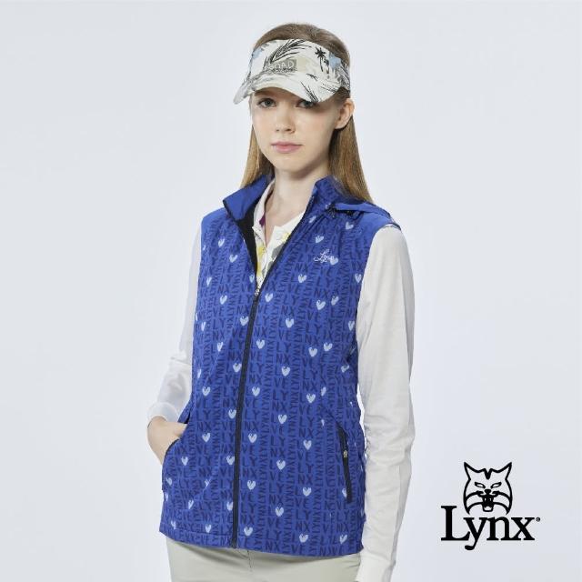 【Lynx Golf】女款防風防潑水風衣布材質Lynx字樣愛心印花無袖背心(深藍色)