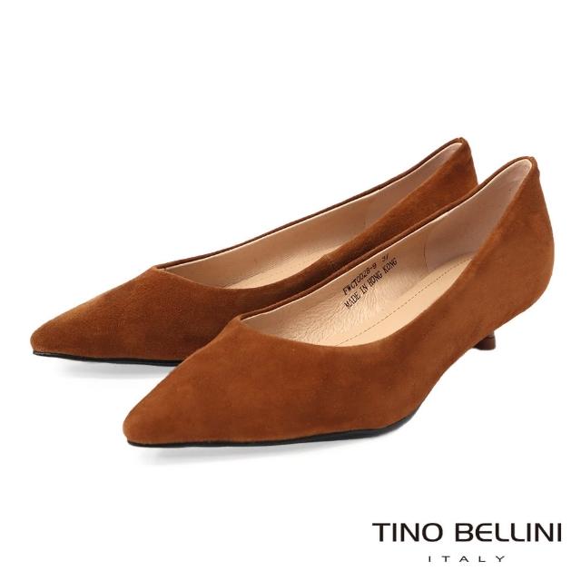 【TINO BELLINI 貝里尼】簡約雅致素色羊皮尖頭3cm低跟鞋FWCT0028(棕)
