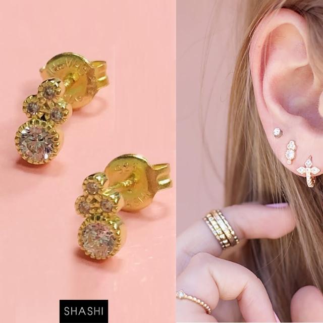 【SHASHI】紐約品牌 Arushi 古典迷你圓鑽耳環 925純銀鑲18K金(925純銀鑲18K金)