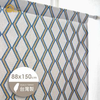 【Home Desyne】台灣製 北歐風菱形格仿麻長門簾88x150cm(風水簾)