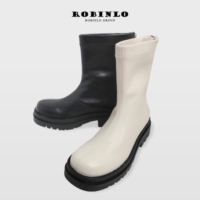 【Robinlo】時髦酷感鋸齒厚底馬丁短靴 LAMA(極簡黑/奶油白)