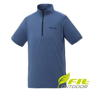 【Fit 維特】男-Coolmax立領短袖上衣-深灰藍 MS1102-E2(半開襟/立領上衣/保暖上衣/吸濕排汗)