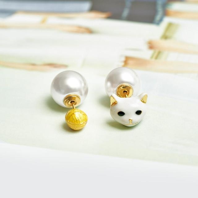 【Kaza】毛線球物語白貓玉兔耳環組(日本品牌)