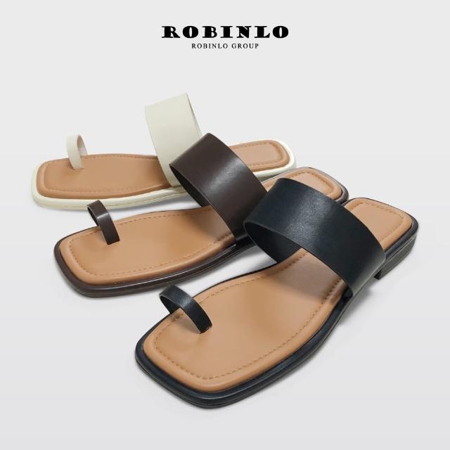 【Robinlo】寬版一字帶套趾平底涼拖鞋ANSTIS(米白/黑/咖啡色)