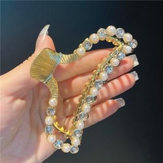 【89 zone】法式古典珍珠優雅氣質 髮飾 抓夾 髮夾 1 入(珍珠+鑽大號)