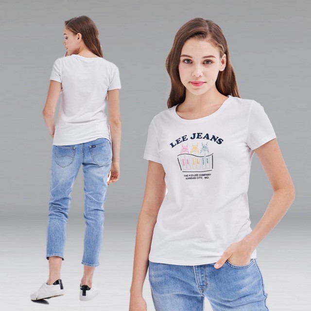 【Lee 官方旗艦】女裝 短袖T恤 / 彩色工作褲 經典白 標準版型(LL210166K14)