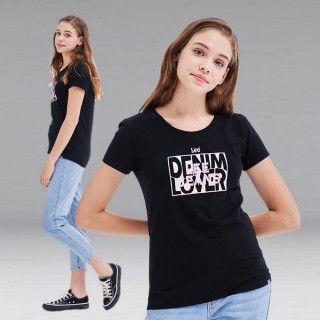 【Lee 官方旗艦】女裝 短袖T恤 / Denim Lover 氣質黑 標準版型(LL210163K11)