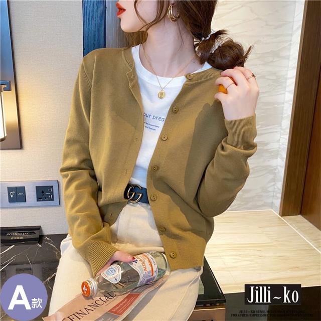 【JILLI-KO】買一送一 韓系薄款開扣針織衫-F(多款任選)