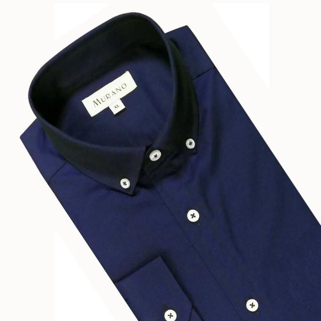 【MURANO】深藍色素面長袖襯衫(台灣製、現貨、身)