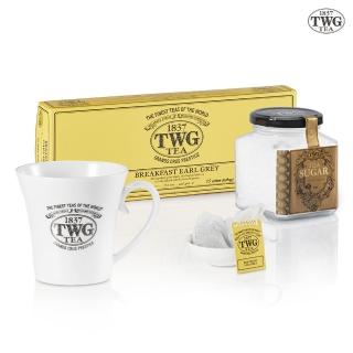 【TWG Tea】伯爵早餐茶茶包禮物組(伯爵早餐茶 黑茶 15包/盒+馬克杯+茶碟+糖罐)