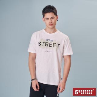 【5th STREET】男裝潮都會交錯線條短袖T恤(白色)