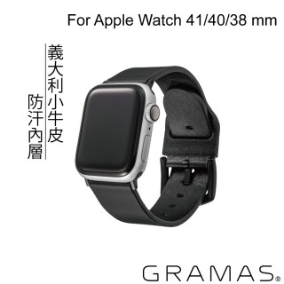 【Gramas】Apple Watch 38/40/41mm 義大利真皮錶帶(黑)