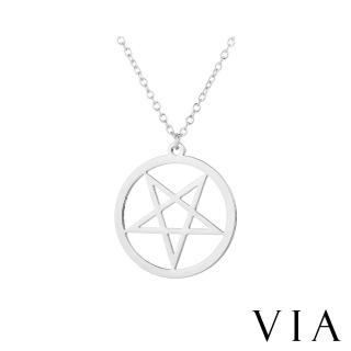 【VIA】白鋼項鍊 縷空項鍊 五角星項鍊/時尚系列 縷空五角星線條造型白鋼項鍊(鋼色)