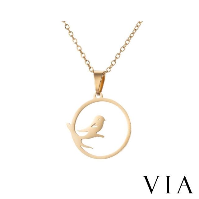 【VIA】白鋼項鍊 動物項鍊 小鳥項鍊/動物系列 可愛枝頭鳥兒造型白鋼項鍊(金色)