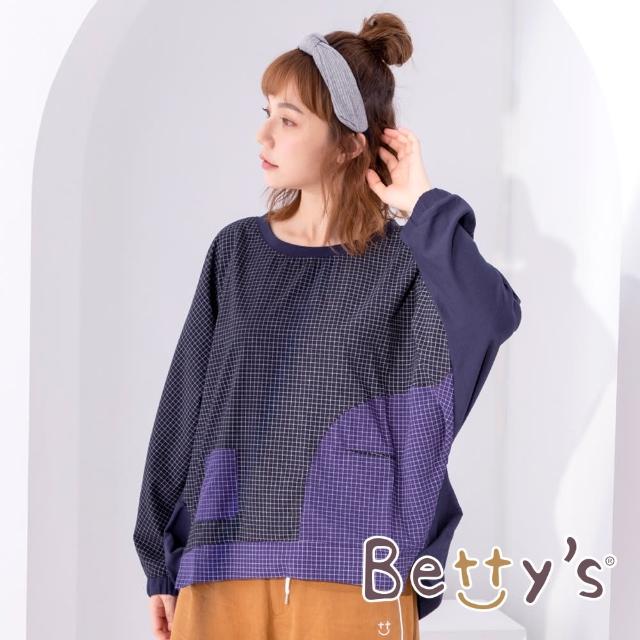【betty’s 貝蒂思】蝙蝠袖拼接設計感上衣(藍格)