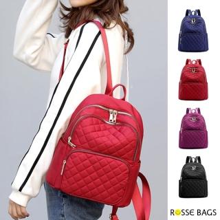 【Rosse Bags】新款經典菱格銹線防潑水後背包(現+預 黑色 / 紅色 / 藍色 / 紫色)