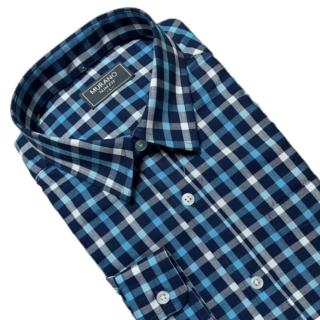 【MURANO】SLIM FIT 長袖襯衫-藍格(台灣製、現貨、身)