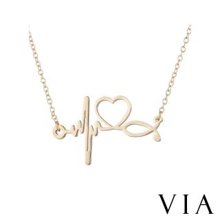 【VIA】白鋼項鍊 愛心項鍊 電波項鍊/時尚系列 浪漫愛心心動電波造型白鋼項鍊(金色)