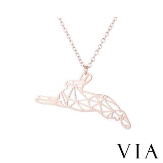 【VIA】白鋼項鍊 動物項鍊 縷空項鍊 小兔項鍊/動物系列 縷空線條飛躍的小兔造型白鋼項鍊(玫瑰金色)