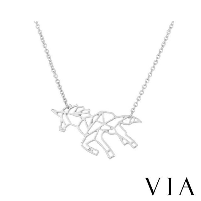 【VIA】白鋼項鍊 動物項鍊 縷空項鍊 獨角獸項鍊/動物系列 縷空線條獨角獸造型白鋼項鍊(鋼色)