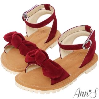 【Ann’S】水洗牛皮-兒童甜美扭結平底涼鞋(紅)