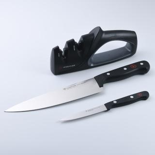 【WUSTHOF 三叉】三叉牌 Gourmet 主廚刀 削皮刀 磨刀器 三件組(平輸品)