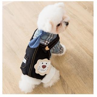 【寵物愛家】寵物秋冬加厚帥氣格紋吊帶款小型貓犬寵物服飾(寵物衣)