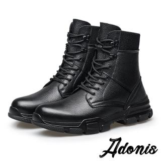 【Adonis】真皮馬丁靴/真皮頭層牛皮潮流拼接個性馬丁靴-男鞋(黑)