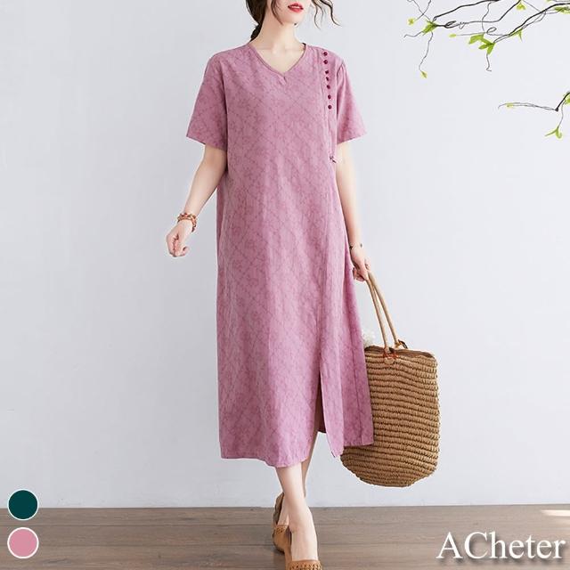 【ACheter】民族風文藝緹花棉麻寬鬆洋裝#109503現貨+預購(2色)