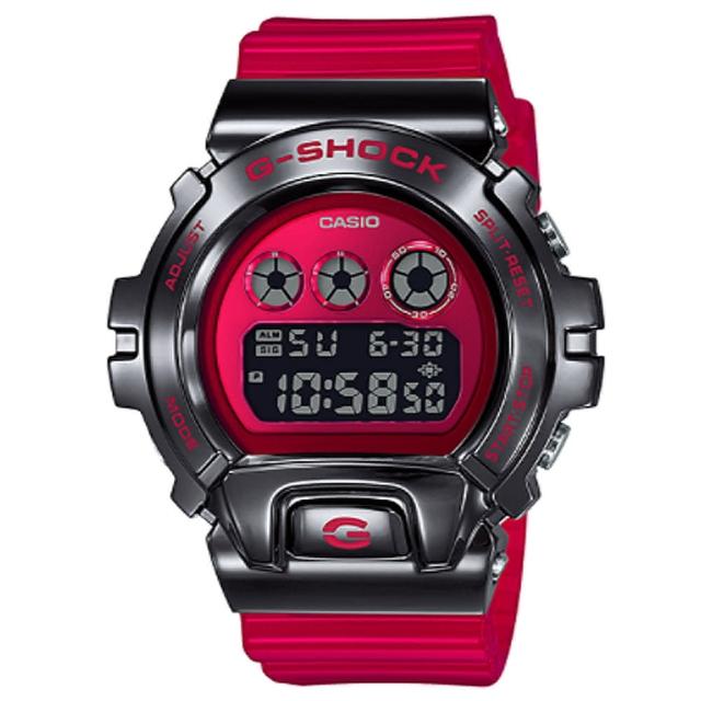 【CASIO 卡西歐】G-SHOCK 經典6900復古金屬框25周年潮流運動電子錶-紅X鐵灰(GM-6900B-4)